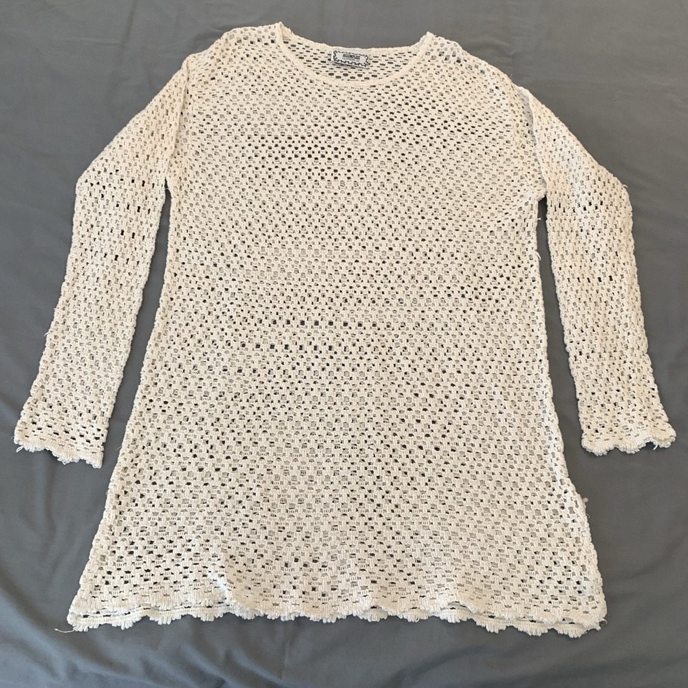 Accomplice Clothing Co Sweater Womens Medium White Crochet Tunic Sheer Knit